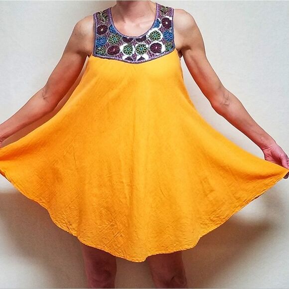 TEN Design Neon Tangerine Sequin Floral Embroidered Trapeze Dress Small - Picture 15 of 15